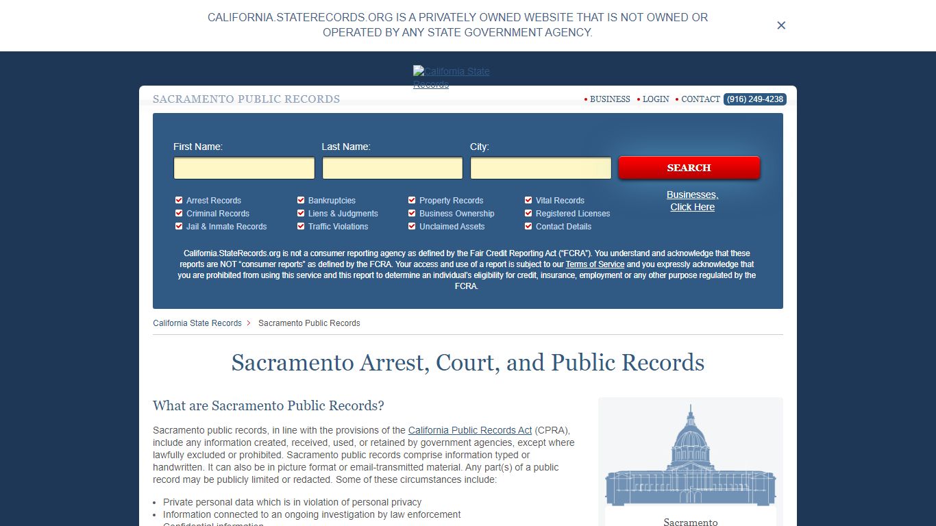 Sacramento Arrest and Public Records - StateRecords.org